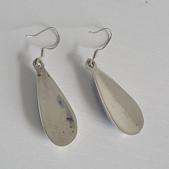 Vintage Boho Sterling Silver Teardrop Blue Apatite Gemstone Drop Dangle Earrings - Picture 8 of 10